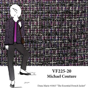 VF225-20 Michael Couture - Raspberry, Purple, Grey, Black and White Yarn-Woven Tweed Fabric
