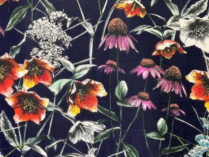 VF225-22 Michael Coneflower - Dramatic Floral Print on Dark Navy Hi-Multi Chiffon Fabric