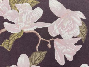 VF225-32 Ohigan Petals - Pale Pink Floral Print on Warm Grey Rayon Challis Fabric