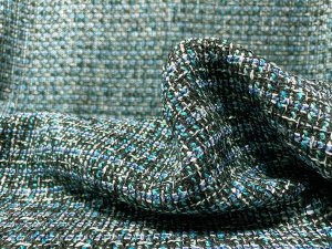 VF225-42 Dożynki Couture - Jade and Black with Teal and Gray Yarn-Woven Tweed Fabric