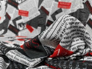 VF226-07 Nog News - Super Soft Sweater Knit Fabric with News Print Design