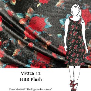 VF226-12 HBR Plush - Black Stretch Velvet Fabric with Printed Roses