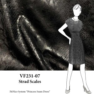 VF231-07 Strad Scales - Black Foiled Snake Skin Ponte di Roma Double Knit Fabric