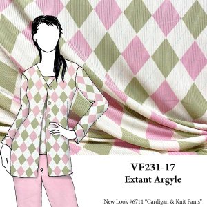 VF231-17 Extant Argyle - Pink and Avocado Green Rib Knit Fabric
