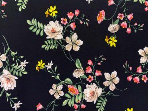 VF231-19 Extant Primavera - Floral Print on Black Techno Scuba Fabric