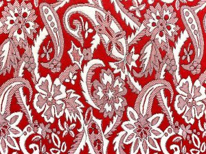 VF231-38 Star Alpine - Dark Red and Snow White Paisley and Leaf Double Knit Fabric