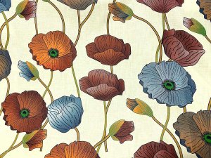 VF232-16 Catacombs Première - Large Brown and Grey Flowers on a French Vanilla Cotton Lawn Fabric