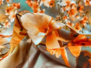 VF232-23 Haussmann Bold - Vivid Persimmon Color Digital Floral Double-brushed ITY Knit Fabric