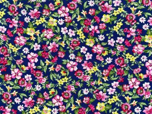 VF232-33 Couture Meadow - Small Floral Print on Dark Navy Stretch-woven Peachskin Fabric