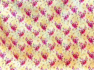 VF232-37 Lumière Printemps - Cerise and Pale Yellow Floral Print Cotton Lawn Fabric
