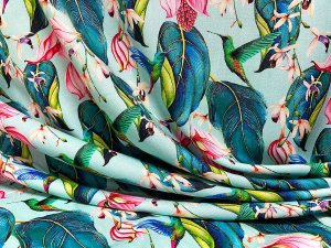 VF233-02 Reef Tropics - Floral and Hummingbird Tropical Rayon Challis Print Fabric