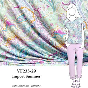 VF233-29 Import Summer - Aqua + Fuchsia + Mint Paisley Print on Extra-Wide Rayon Jersey Fabric