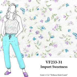 VF233-31 Import Sweetness - Blue with Orchid and Green Floral and Butterfly Cotton-Rayon Jersey Fabric