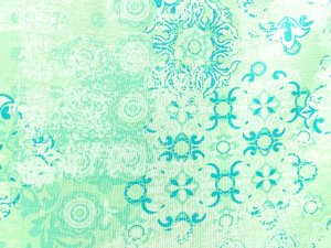 VF233-36 Bane Motif - Mint with Jade and Dark Aqua Abstract Print on Extra-Wide Rayon Jersey Fabric
