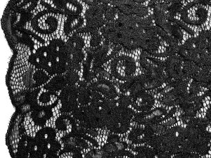 VF233-43 Climate Celebration - Rich Black Stretch Lace Fabric with Scalloped Borders