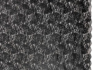 VF233-43 Climate Celebration - Rich Black Stretch Lace Fabric with Scalloped Borders