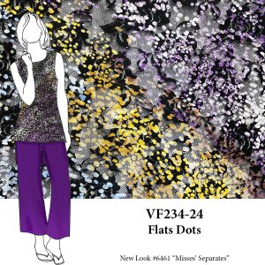 VF234-24 Flats Dots - Swooshes of Colors Splattered on a Black Floral Stretch Lace Fabric