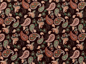 VF235-23 Structure Paisley - Autumn Colored Paisley Print on Black Rib Knit Fabric