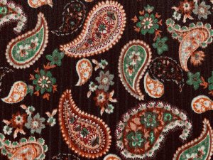VF235-23 Structure Paisley - Autumn Colored Paisley Print on Black Rib Knit Fabric