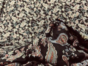 VF236-05 Giving Paisley - Sienna and Tan on Black Double-Brushed DTY SofKnit Fabric