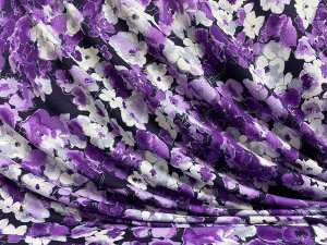 VF236-23 Faith Blossoms - Purple + Black + Gray Floral Extra-wide Rayon Jersey Knit Fabric