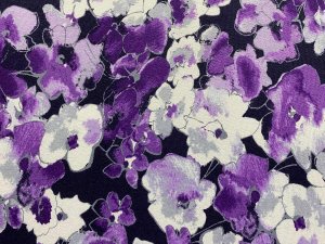 VF236-23 Faith Blossoms - Purple + Black + Gray Floral Extra-wide Rayon Jersey Knit Fabric
