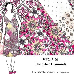 VF243-01 Honeybee Diamonds - Pink and Cream Floral Print DTY Knit Fabric