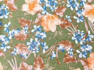 VF252-32 Turkey Mellow - Muted Floral on Avocado Textured Rayon Crepeon Fabric