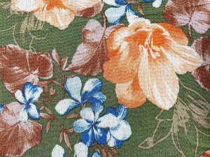 VF252-32 Turkey Mellow - Muted Floral on Avocado Textured Rayon Crepeon Fabric