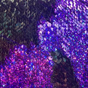 Mermaid Reversible Sequin Knit Fabric - Spot Purple with Matte Black