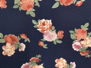 Pop Prints - Navy and Pink Polyester Crepe Print Fabric
