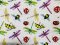 Digital Cotton Lawn Print Fabric - Dragonflies and Ladybugs on White