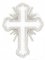 Wholesale Iron-on Applique - Budded Latin Cross with Rays #19698 - White-Silver Metallic, 3.5" x 2.5", 25pcs