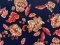 VF231-35 Homage Foliage - Coral and Neutral Leaves Tossed on a Midnight Navy Rayon Challis Fabric