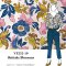 VF252-19 Shiitake Blossoms - Teal on Pink Floral Rayon Challis Fabric