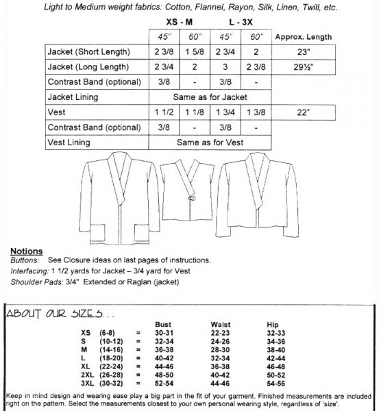 Dana Marie #1007, Kimono Jacket & Vest pattern.
